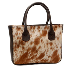 Stylish Brown and White Cowhide Shoulder Bag, Handmade Tote with Animal Print, Spacious and Versatile, Easy to Clean, Fast Shipping