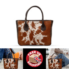 Brown And White Cowhide Shoulder Bag - Handmade Hair on Leather Tote with Natural Animal Print - Fashionable, Spacious, and Easy to Clean