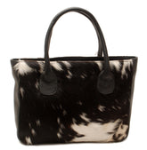 Stylish Black and White Cowhide Shoulder Bag - Handmade Leather Tote for Women, Versatile and Durable Fashion Accessory for Daily Wear