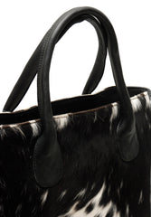 Stylish Black and White Cowhide Shoulder Bag - Handmade Leather Tote for Women, Versatile and Durable Fashion Accessory for Daily Wear