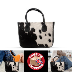 Stylish Black & White Cowhide Shoulder Bag - Handmade Cowskin Purse for Daily Use in Natural Animal Print Variations