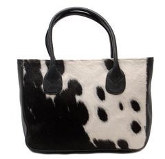 Stylish Black & White Cowhide Shoulder Bag - Handmade Cowskin Purse for Daily Use in Natural Animal Print Variations