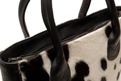 Stylish Black & White Cowhide Shoulder Bag - Handmade Cowskin Purse for Daily Use in Natural Animal Print Variations