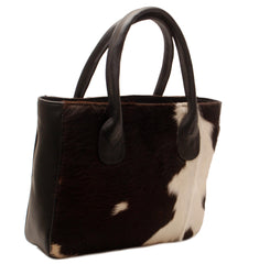 Stylish Dark Brown & White Cowhide Leather Tote Bag, Handmade in South Asia, Durable - Spacious Shoulder Bag for Daily Wear
