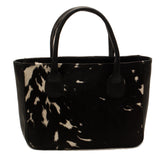 Stylish Dark Brown and White Cowhide Tote Bag - Handmade with Genuine Leather, Spacious Interior, Unique Patterns, Easy to Clean
