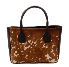 Handmade Brown and White Cowhide Shoulder Bag - Chic Leather Tote with Stylish Animal Print Design, Spacious and Versatile Daily Handbag