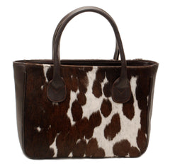 Chic Brown & White Cowhide Shoulder Bag - Handmade Leather Purse with Versatile Design - Spacious Compartments