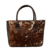 Stylish Dark Brown and White Cowhide Shoulder Bag - Handmade Leather Tote with Spacious Design, Fast Shipping Worldwide | Trendy Women's