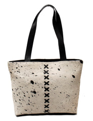 Stylish White Cowhide Shoulder Bag - Handmade Leather Tote with Zipped Pocket, Versatile & Easy to Clean, Ideal for Daily Use
