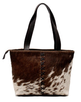 Stylish Brown and White Cowhide Shoulder Bag – Handmade Natural Leather Purse for Women's Casual Chic Outfits
