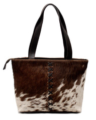 Stylish Brown and White Cowhide Shoulder Bag – Handmade Natural Leather Purse for Women's Casual Chic Outfits