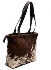 Stylish Brown and White Cowhide Shoulder Bag – Handmade Natural Leather Purse for Women's Casual Chic Outfits