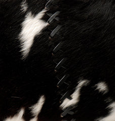 Stylish Black And White Cowhide Shoulder Bag with Zipped Pocket - Handcrafted Leather Purse for Women's Daily Use