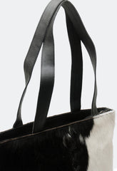 Luxurious Black & White Cowhide Shoulder Bag - Handmade Hair-On Leather Cowskin Purse for Women, Stylish - Practical Everyday Tote Bag