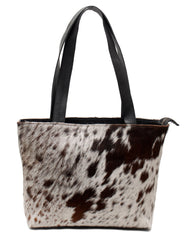 Stylish Black & White Cowhide Shoulder Bag - Handmade Hair-On Leather Cowskin Purse with Ample Storage - Secure Zipped Pocket