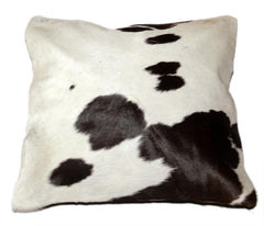 Luxurious Genuine Leather Cowhide Cushion Cover with Hair-on Detail for Stylish Home Decor - Black & White Animal Skin Design