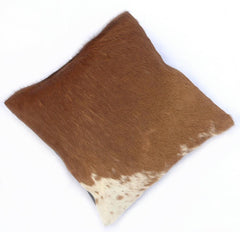 Luxurious Handmade Brown and White Cowhide Accent Cushion Cover for Unique Room Décor