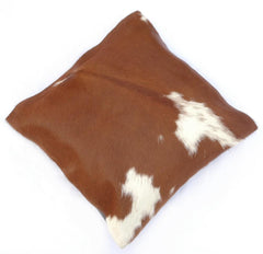 Luxurious Handmade Brown and White Cowhide Cushion Cover with Hidden Zipper