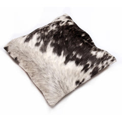 Luxurious Handmade Brown and White Cowhide Cushion Cover with Faux Leather Back - Rustic Elegance for Sofa or Bed