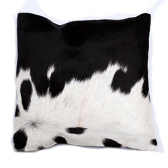 Luxurious Handmade Brown & White Cowhide Cushion Cover with Soft Faux Leather Back - Rustic Elegance for Sofa or Bed