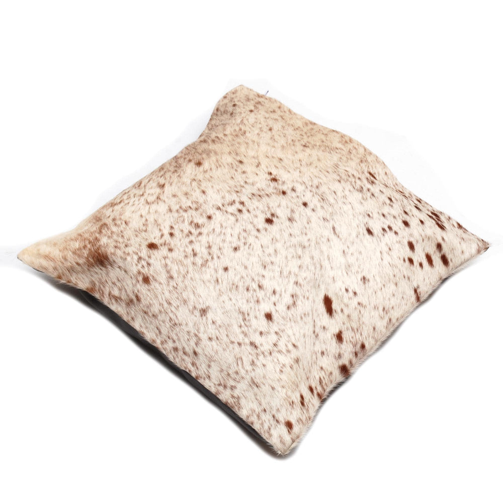 Rustic Elegance: Brown & White Cowhide Cushion Cover - Handmade Luxury with Unique Animal Patterns and Faux Leather Back - Celestial Leather Limited