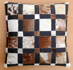 Luxurious Multicolor Patchwork Cowhide Hypoallergenic Cushion Cover with Unique Animal Patterns & Durable Design