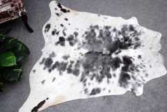 Luxury Grey & White Cowhide Rug - Hypoallergenic, Handcrafted, Unique Beauty - Medium Size for Lounge Décor