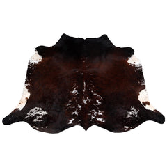 Luxurious Dark Brown & White Brazillian Cowhide Rug - Extra Large, Hypoallergenic, Non Slippery Suede Back, Non Shedding - Hand Selected