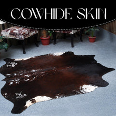 Luxurious Dark Brown & White Brazillian Cowhide Rug - Extra Large, Hypoallergenic, Non Slippery Suede Back, Non Shedding - Hand Selected