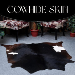 Luxurious Dark Brown & White Cowhide Rug | Hypoallergenic Animal Pattern Carpet | Large Size for Lounge | Non-Slip Suede Back | Non-Shedding