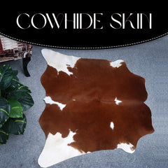 Luxury Brown and White Cowhide Rug - Small Size, Hypoallergenic, Non-Slip Back, Unique Natural Cowskin, Durable and Elegant Area Rug