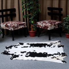 Luxurious Brown & White Cowhide Rug for Bedroom - Living Room - Hypoallergenic, Non-Slip, Non-Shedding, Durable - Versatile Area Rug