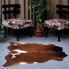 Luxury Handcrafted Brown and White Cowhide Rug - Hypoallergenic, Non-Slip, Unique Beauty - Perfect for Living Room or Bedroom