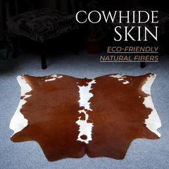 Handcrafted Luxury Brown & White Cowhide Rug - Hypoallergenic, Non-Slip Backing, Unique Beauty - Durable - Versatile for Bedroom/Living Room