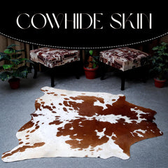 Luxurious Brown and White Cowhide Area Rug | Hypoallergenic Natural Cow Hide Skin Carpet | Non-Slip Backing | Free UK Shipping