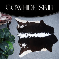 Luxurious Handcrafted Dark Brown and White Cowhide Rug with Hypoallergenic Properties & Non-Slip Suede Back - Small Animal Print Rug