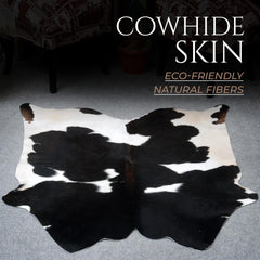 Luxurious Black and White Spotted Cowhide Rug - Hypoallergenic, Non-Slip, Handcrafted, Durable, and Unique Beauty for Bedroom & Living Areas