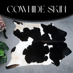Luxurious Black and White Spotted Cowhide Rug - Hypoallergenic, Non-Slip, Handcrafted, Durable, and Unique Beauty for Bedroom & Living Areas