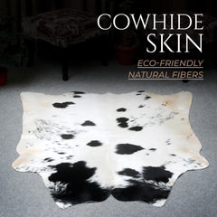 Luxurious Medium Black and White Cowhide Rug | Hypoallergenic, Non-Slip Backing, Handcrafted Quality | Unique Natural Beauty for Bedroom