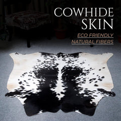 Luxurious Black & White Cowhide Rug - Large Natural Centerpiece Decor - Hypoallergenic, Non-Slip, Non-Shedding - Unique Animal Print Beauty
