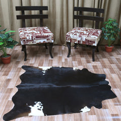 Luxurious Medium Cowhide Rug with Unique Dark Brown & White Hair - Hypoallergenic - Durable for Bedroom/Living Room