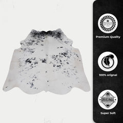 Luxury Black and White Cowhide Rug with Hair Animal Pattern - Medium Size, Handcrafted Hypoallergenic Rug for Rustic Charm and Durability