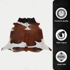 Luxurious Red and White Cowhide Rug for Elegant Home Décor - Handcrafted, Hypoallergenic, and Unique Beauty