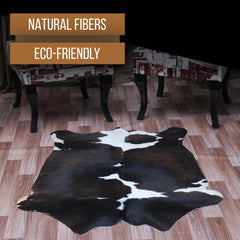 Luxurious Medium Brown & White Cowhide Rug | Hypoallergenic, Non-Slip Backing | Handcrafted Natural Hide | Unique Markings | Durable