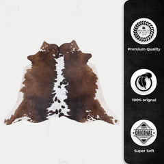 Luxurious Medium Brown & White Cowhide Rug with Hypoallergenic Suede Backing - Handcrafted, Unique Animal Pattern, Durable - Versatile Decor