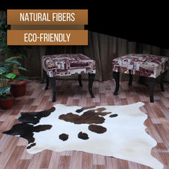 Luxurious Medium Brown & White Cowhide Rug with Hypoallergenic Suede Backing - Handcrafted Natural Hide Rug for Timeless Style and Elegance