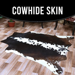 Luxurious Brown & White Cowhide Rug - Handcrafted Natural Hide, Hypoallergenic, Non-Slip Backing, Unique Animal Pattern, Durable - Versatile