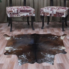 Luxurious Small Brown and White Cowhide Rug - Hypoallergenic, Non-Slip, Non-Shedding - Handcrafted Natural Hair Rug for Bedroom, Living Room