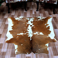 Luxurious Brown and White Cowhide Rug - Hypoallergenic, Non-Slip, Non-Shedding - Handcrafted from 100% Natural Hides - Ideal for Bedroom