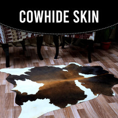 Luxury Handcrafted Dark Brown & White Cowhide Rug for Warm - Rustic Decor - Medium Size (16-20 sq ft)